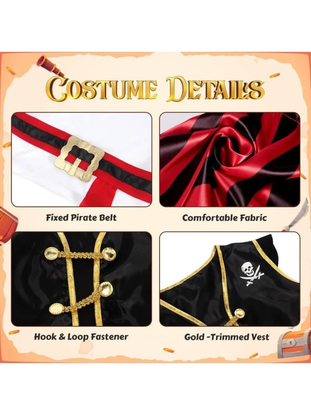 Kids Pirate Costume for Boys - Halloween Dress Up, Toddler Role Play Outfit